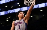 Le Frenchy Killian Hayes, déterminant dans la victoire des Detroit Pistons vendredi, ici le 29 mars 2022 à New York.