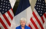 La secrétaire américaine au Trésor Janet Yellen  lors de son discours au Sommet pour un nouveau pacte financier, au Palais Brogniart à Paris le 22 juin 2023 