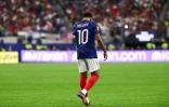 La star de l'équipe de France Kylian Mbappé lors de la demi-finale du Mondial perdue contre l'Espagne, le 14 juillet 2026 à Arlington près de Dallas