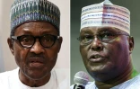 Le président nigérian Muhammadu Buhari (gauche), candidat à sa succession et son principal adversaire, l'ancien vice-président Atiku Abubakar (droite).