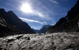 Vue sur la mer de Glace, le plus grand glacier français dans le Mont-Blanc dans les Alpes françaises, le 2 septembre 2016