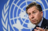 Le secrétaire général adjoint de l'ONU aux affaires humanitaires Tom Fletcher, lors d'une conférence de presse sur les conséquences de l’épisode El Niño, le 21 octobre 2026 à Genève
