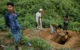 Des réfugiés rohingya préparent une tombe pour un voisin décédé dans le camp de Kutupalong près de Cox's Bazar le 10 août 2018