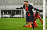 L'attaquant argentin du Paris Saint-Germain, Mauro Icardi, célèbre son but marqué contre Marseille, lors du Trophée des Champions, le 13 janvier 2021 à Lens