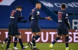 La joie de l'attaquant du Paris Saint-Germain, Kylian Mbappé, auteur d'un doublé face à Montpellier, lors de leur match de L1, le 22 janvier 2021 au Parc des Princes