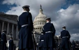 Des militaires assistent aux répétitions de la cérémonie d'investiture de Joe Biden devant le Congrès le 18 janvier 2021
