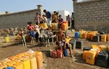 Des Yéménites remplissent des jerricans d'eau le 18 octobre 2016 dans le port d'Hodeidah