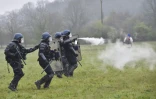 Les gendarmes chargent des manifestants avec des gaz lacrymogènes à Notre-Dame-des-Landes, le 10 avril 2018