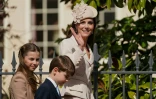 (GàD): la princesse Charlotte, le prince Louis et la princesse Catherine quittent la chapelle Saint-Georges de Windsor après la messe de Pâques, le 5 avril 2026 