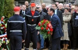 François Hollande dépose une gerbe de fleurs sur la tombe de François Mitterrand le 8 janvier 20123 à Jarnac