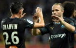 Florian Thauvin et Valère Germain (d) buteurs lors de la victoire de Marseille à Monaco 3-2 le 2 septembre 2018