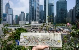 Un dessin de l'artiste hongkongais Alvin Wong réalisé lors du Mouvement des parapluies. Photo prise le 25 septembre 2018 à Hong Kong
