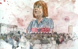 Un croquis de Gisèle Pelicot lors de l'audience qui a condamné son ex-mari à la peine maximale de 20 ans de prison, le 19 décembre 2024, à Avignon