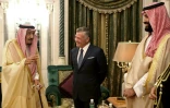 Le roi saoudien Salmane ben Abdelaziz Al-Saoud et le Prince Mohammed ben Salmane (d) avec le roi Abdallah II de la Jordanie à La Mecque, le 11 juin 2018