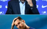 Le président du FC Barcelone, Josep Maria Bartomeu, le 19 août 2020, et l'attaquant argentin Lionel Messi, le 14 août 2020