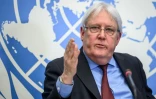 Martin Griffiths, le sous-secrétaire général de l'ONU aux affaires humanitaires, au cours d'un point de presse à Genève le 1er décembre 2021