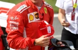 Le Finlandais Kimi Räikkönen après avoir obtenu la pole position à l'issue des qualifs, pour le GP d'Italie sur le circuit de Monza, le 1er septembre 2018  