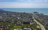 Vue aérienne du port de Berdiansk, le 30 avril 2022 en Ukraine