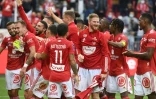 Les joueurs de Brest fêtent leur victoire à domicile sur Lorient, le 20 septembre 2020