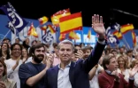 Le leader de l'opposition de droite espagnole, Alberto Núñez Feijóo, arrive pour un meeting de campagne, le 10 octobre 2026 à Madrid en vue des élections législatives de fin novembre