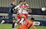 L’attaquant monĂ©gasque Wissam Ben Yedder marque le 3e but face Ă Rumilly-Vallières, en demi-finale de la Coupe de France, le 13 mai 2021 Ă Annecy