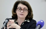 La présidente de l'Inirr (Instance nationale indépendante de reconnaissance et de réparation) de l'Eglise française Marie Derain de Vaucresson donne une conférence de presse à Paris, le 25 mars 2025