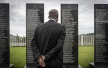 Stèle avec les noms des victimes du massacre de Murambi, au mémorial de Nyamagabe, dans le sud du Rwanda, le 21 avril 2022