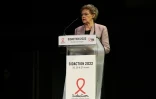 Françoise Barré-Sinoussi, co-découvreuse du virus avec Luc Montagnier, prix Nobel 2008 et présidente du Sidaction, lors d'une conférence de presse consacrée au Sidaction, le 7 mars 2022 à Paris