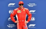 Kimi Räikkönen, sous les couleurs de Ferrari, fête sa pole position  du GP d'Italie à Monza, le 1er septembre 2018