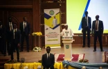 Le chef de la junte au pouvoir depuis 2021 au Tchad, le général Mahamat Idriss Déby Itno s'exprime sur sa candidature à la présidentielle du 6 mai, au ministère tchadien des Affaires étrangères, à N'Djamena le 2 mars 2024