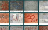 Les graffitis réalisés par les touristes sur les tablettes mises à leur disposition lors de leur visite au campanile du Giotto, à Florence, sont archivés sur un site "Autographe", le 17 mars 2016 