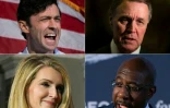 Les candidats au Sénat en Géorgie, les démocrates Jon Ossoff (haut gauche) et Raphael Warnock (bas droite), et les républicains David Perdue (haut droite), et Kelly Loeffler (bas gauche)