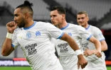 Les milieux de terrain de Marseille, Dimitri Payet (g) et Florian Thauvin, buteurs contre Nantes, lors de leur match de Ligue 1, le 28 novembre 2020 au stade Vélodrome