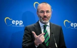 Manfred Weber, président du Parti populaire européen (PPE), lors d'une conférence de presse à Bucarest, le 6 mars 2024 en Roumanie