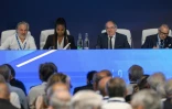 L'assemblée générale de la Fédération française (FFF) réunie autour du président  Noël Le Graët et son homologue de la Ligue (LFP) Vincent Labrune à Nice, le 18 juin 2022 