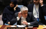 L'ambassadeur iranien à l'ONU, Amir Saeid Iravani, pendant une réunion d'urgence du Conseil de sécurité le 14 avril 2024
