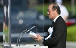 Le maire d'Hiroshima, Kazumi Matsui, prononce un discours, le 6 août 2025 à Hiroshima au Japon