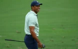 Le Tigre tout sourire à l'entraînement pur le Masters d'Augusta, le 5 avril 2022 en Géorgie