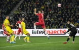 Le défenseur chilien de Monaco Guillermo Maripan ouvre le score face à Nantes, en demi-finale de la Coupe de France, le 2 mars 2022 au Stade de La Beaujoire