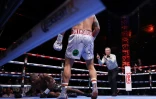 Le Britannique Daniel Dubois au sol lors de son combat contre l'Ukrainien Oleksandr Usykà Londres le 19 juillet 2025