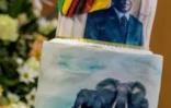 Gâteau d'anniversaire recouvert d'un portrait de Robert Mugabe, le 21 février 2017 à Harare