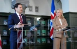 Le secrétaire d’État américain Marco Rubio et la ministre islandaise des Affaires étrangères, Thorgerdur Katrin Gunnarsdottir , lors d'une conférence de presse à Reykjavik, le 6 octobre 2026 en Islande
