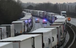 Longue file d'attente de poids-lourds vers l'entrée du port de Douvres, le 22 décembre 2020