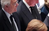 L'ex-Premier ministre britannique John Major (à gauche), à côté du prince Charles et derrière la chancelière allemande Angela Merkel, lors des funérailles de l'ancien président américain George H. W. Bush, le 5 décembre 2018 à Washington