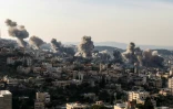 Des panaches de fumée se dégagent du camp de réfugiés de Jénine lors d'une opération militaire israélienne, le 2 février 2025 à Jénine, dans le nord de la Cisjordanie occupée  