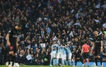 La joie des joueurs de Manchester City après le but de Kevin De Bruyne face au PSG, le 12 avril 2016 à l'Etihad Stadium