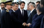 Le ministre de l'Intérieur Gérald Darmanin (3e gauche) et celui de l'Education Gabriel Attal (centre), le 11 octobre 2023 à Sarcelles