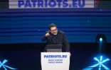 Le vice-Premier ministre italien Matteo Salvini s'exprime lors d'un meeting du groupe parlementaire Patriotes pour l'Europe, le 8 février 2025 à Madrid