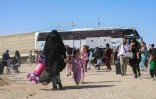 Un bus iranien dépose des réfugiés afghans à la frontière d'Islam Qala, dans la province d'Herat, le 24 juillet 2025 en Afghanistan