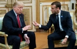 Le président américain Donald Trump s'entretient avec son homologue français Emmanuel Macron le 10 novembre 2018, au palais de l'Elysée à Paris.
